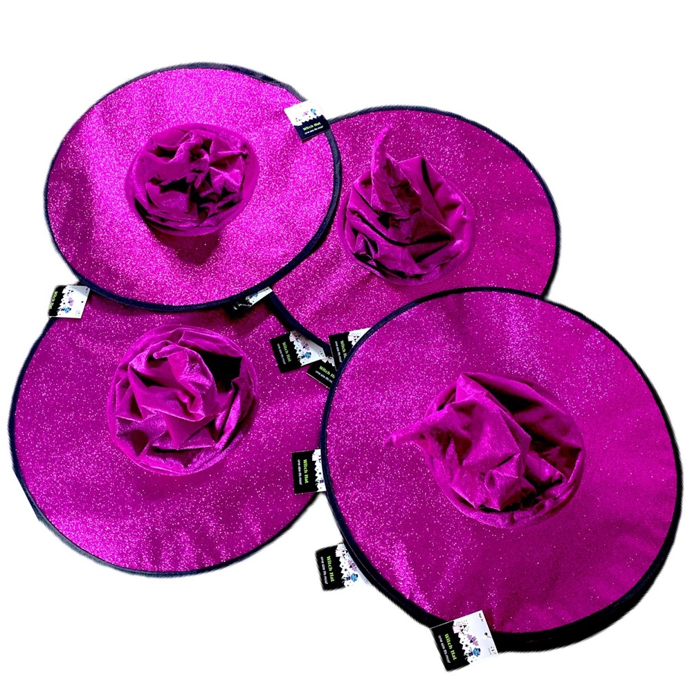 FUCHSIA VELOUR & GITTER WITCH HAT NWT - Picture 9 of 15